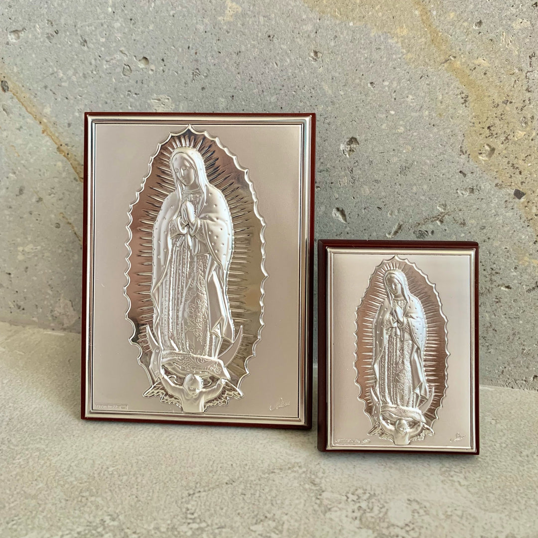 Base de madera con plata - Virgen de Guadalupe