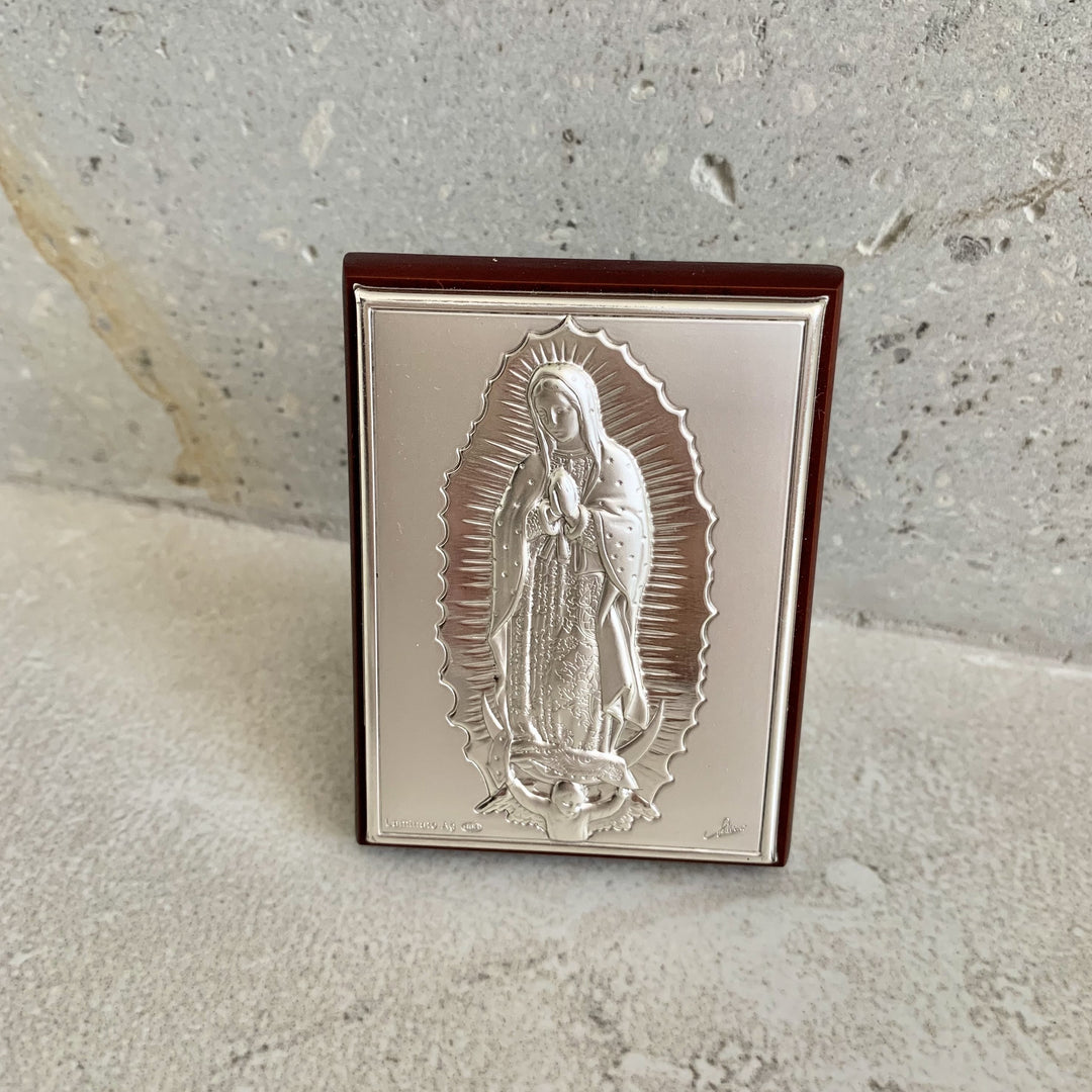 Base de madera con plata - Virgen de Guadalupe