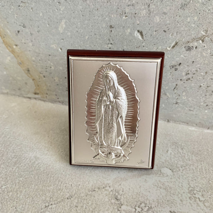 Base de madera con plata - Virgen de Guadalupe