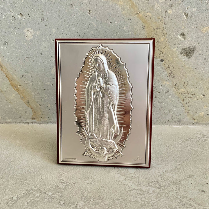 Base de madera con plata - Virgen de Guadalupe